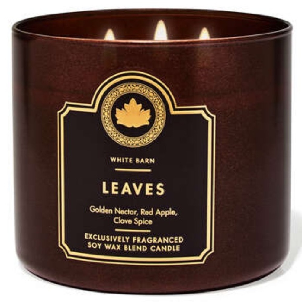 NWT White Barn Leaves Candle in Rich Brown